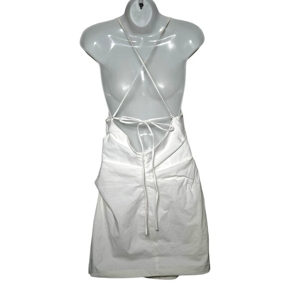 Amanda Uprichard Ruched Open Back Halter Dress Mini Ivory White Cocktail Medium - Picture 11 of 16